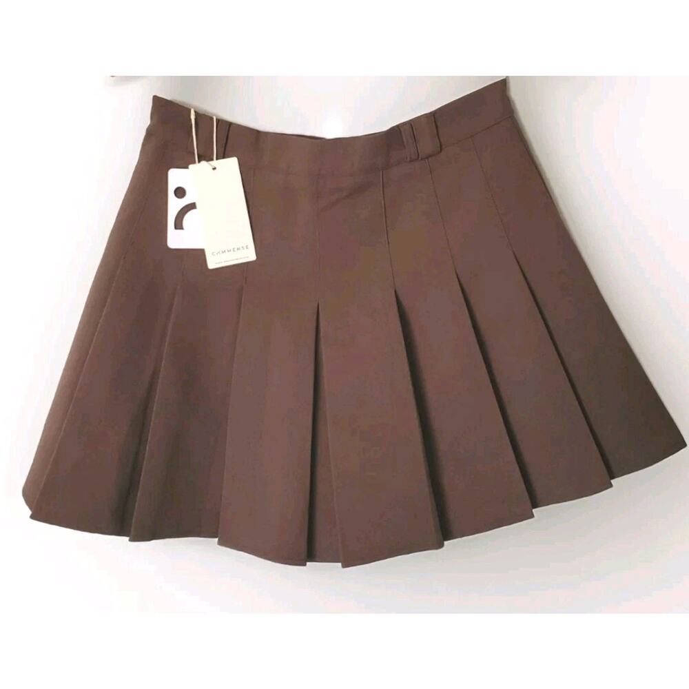Commense Brown Pleated Mini Skirt Skort NWT Belt Loops Back Zip